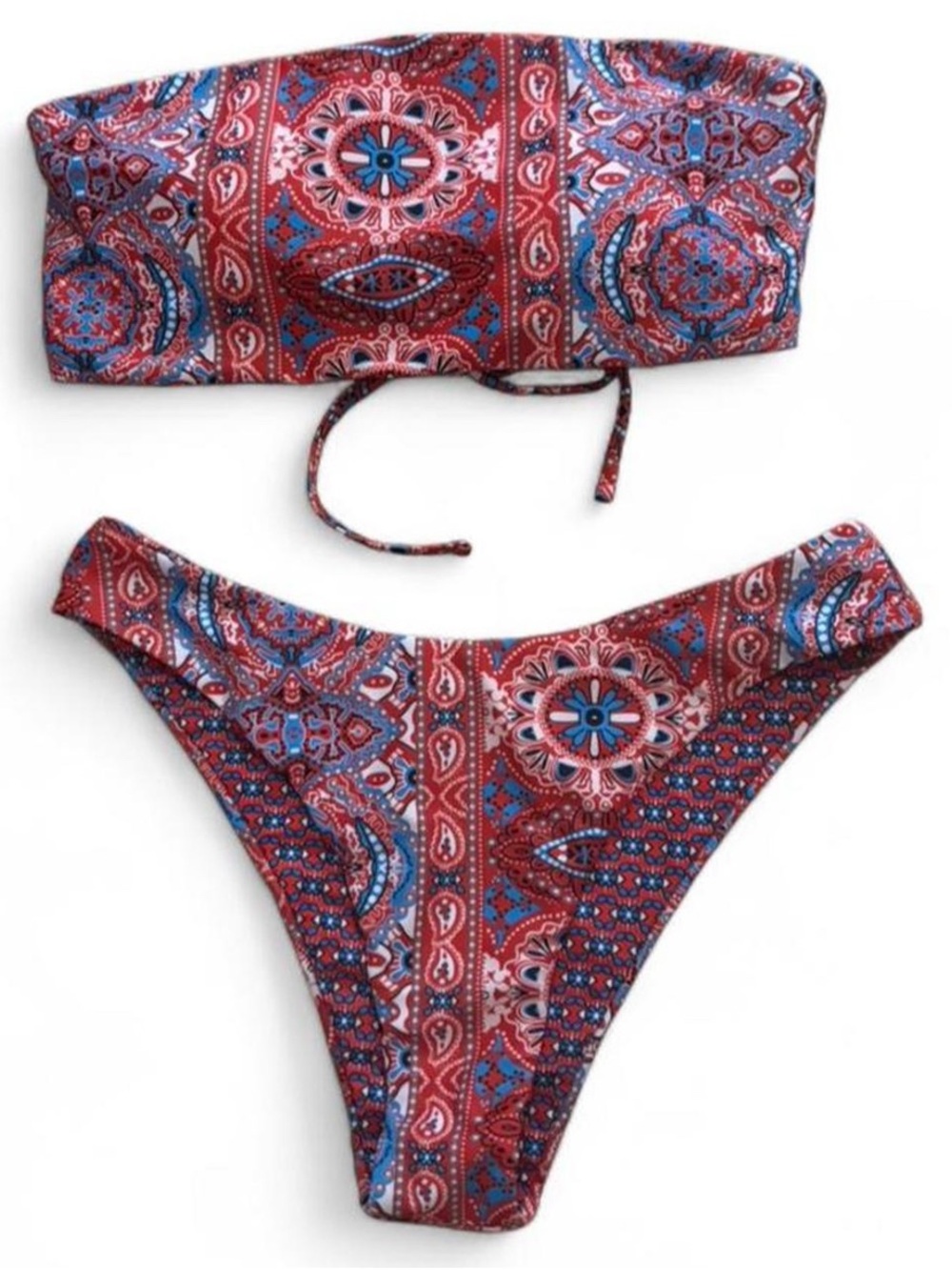 Large Red Paisley Bandeau Bikini Set - Women's Swim